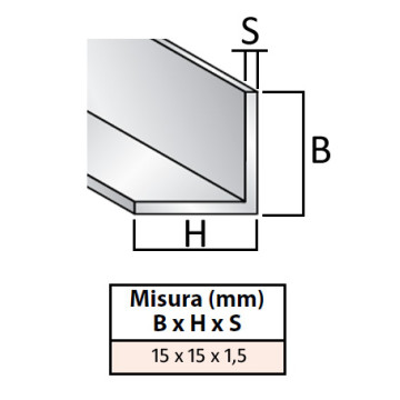 Profilo allum.argento Ang.15x15x1,5 mm