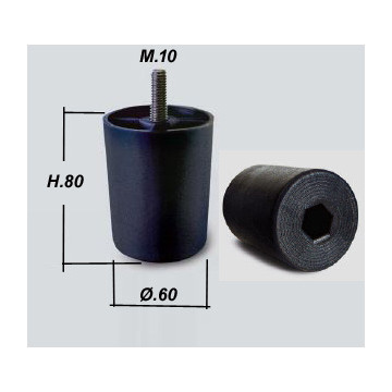 Piedino plast.nera Ø.60xH.80 mm M10x30