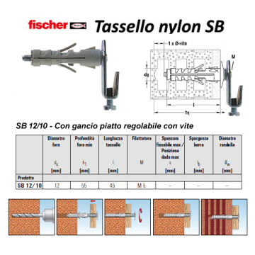 Tassello nylon Fischer SB 12/10 gan.piatto reg.