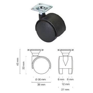 Ruota doppia nylon nera Ø.30/P1